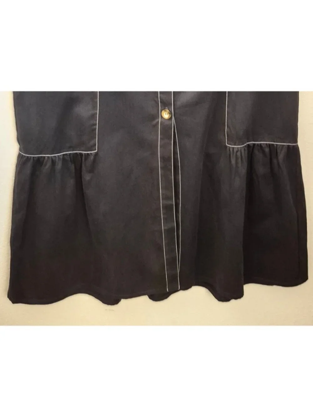 Asos 100% Cotton Black w/White Contrast Stitch Button Front Maxi Skirt Sz 16 NWT
